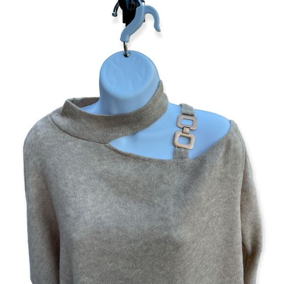 ChicMe Tan Light Knit Cold Shoulder Casual Long Sleeve Sexy Sweater Size L - Picture 4 of 10